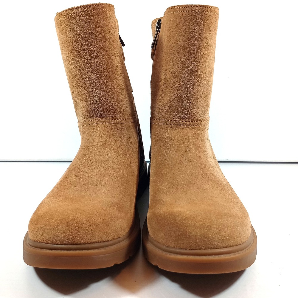 UGG Girls 4 Chestnut Brown Suede Moto Boots Triple Strap Studded Zipper 1115833K